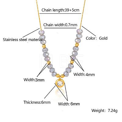 Stainless Steel Crystal Rhinestone Flat Round Pendant Glass Beaded Necklaces for Women GE4228-6-1