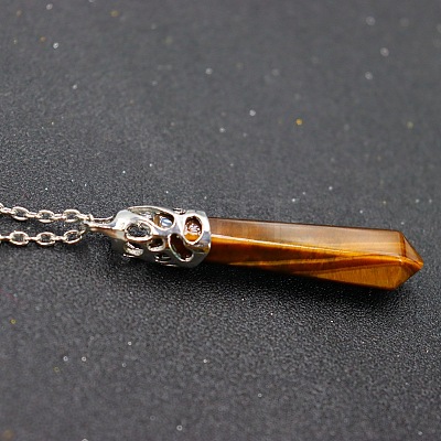 Natural Tiger Eye Faceted Bullet Point Pendant Necklaces FS-WG32EE9-06-1