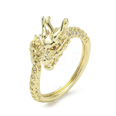 Dragon Brass with Cubic Zirconia Open Cuff Ring RJEW-L111-02G-1