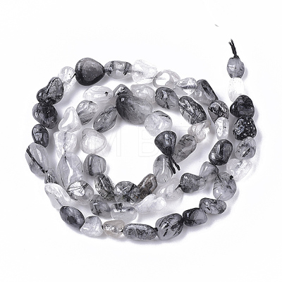 Natural Tourmalinated Quartz/Black Rutilated Quartz Beads Strands G-S363-028A-1