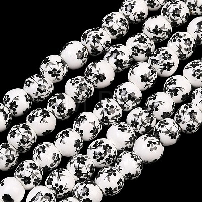 Floral Printed Porcelain Beads PORC-L004-6mm-07-1