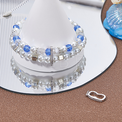 Anti-Tarnish 2Pcs Rhodium Plated 925 Sterling Silver Rhinestone Peanut Twister Clasps STER-BBC0006-43-1