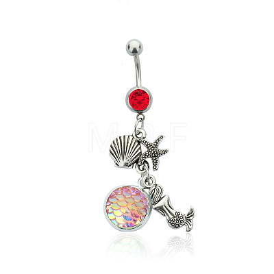 316L Surgical Stainless Steel Mermaid Starfish Dangle Belly Rings WG35D2C-07-1