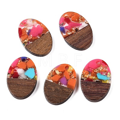 Transparent Resin and Walnut Wood Pendants RESI-T057-04L-1