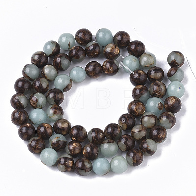 Assembled Synthetic Aqua Terra Jasper and Bronzite Beads Strands G-S366-024-1