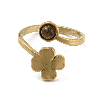304 Stainless Steel with Natural Tiger Eye Ring RJEW-Z031-01E-02-1