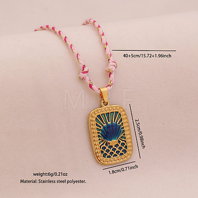 304 Stainless Steel Enamel Rectangle Medal with Shell Shape Pendnat Necklaces FS-WGFFC06-02-1