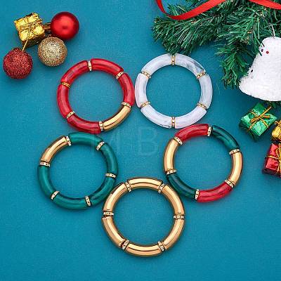 5Pcs 5 Colors Acrylic Curved Tube Stretch Bracelets Set BJEW-SW00069-1