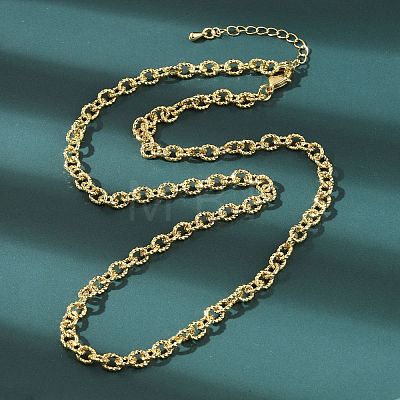 Brass Textured Cable Chain Necklaces NJEW-A042-12G-02-1