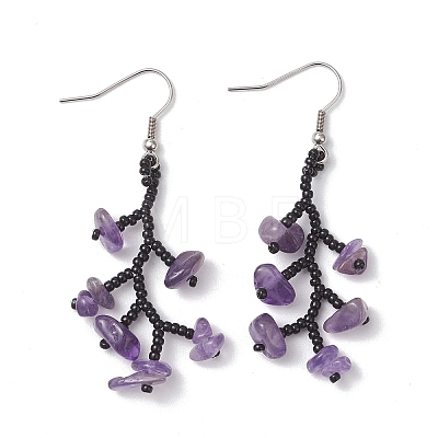 316 Surgical Stainless Steel Glass Seed Beads Chip Dangle Earrings EJEW-TA00774-01-1