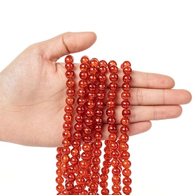 Spray Painted Crackle Glass Beads Strands CCG-Q001-8mm-09-1