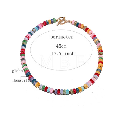 Glass Rondelle Beaded Necklaces with Alloy OT Clasps for Women WG710A2-02-1
