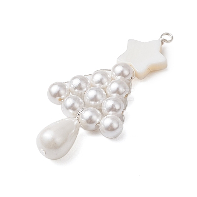 Shell Pearl Beaded Christmas Tree Big Pendants PALLOY-TA00169-1