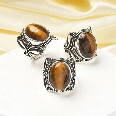 Natural Tiger Eye Adjustable Rings RJEW-I108-02AS-07-1