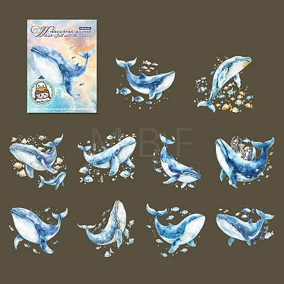 10Pcs Whale with Starshine Themed Shell Light PET Adhesive Waterproof Stickers Self-Adhesive Stickers PW-WG12E90-03-1