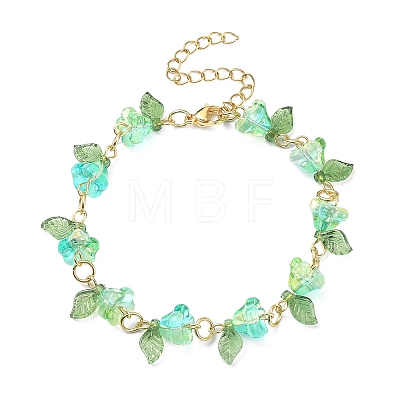 4Pcs 4 Color Acrylic & Glass Beaded Flower Linnk Chain Bracelets Set BJEW-TA00273-1