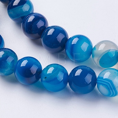 Round Dyed Natural Striped Agate/Banded Agate Beads Strands G-G582-8mm-10-1