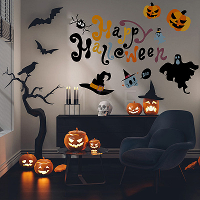 Halloween Theme Chemical Fiber Oil Canvas Self Adhesive Window Decorations AJEW-WH0182-003-1