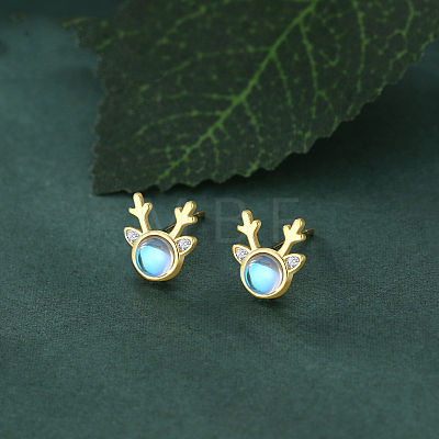 925 Sterling Silver Clear Cubic Zirconia Deer Head Stud Earrings FS-WG3413F-02-1
