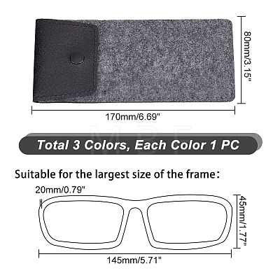   3Pcs 3 Colors PU Imitation Leather & Felt Slip-in Glasses Cases AJEW-PH0004-72-1