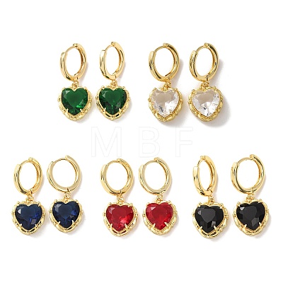 Valentine's Day Heart Brass & Glass Hoop Earrings EJEW-Z164-23G-1