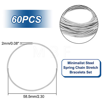 Unicraftale 60Pcs Minimalist Steel Spring Chain Stretch Bracelets Set TWIR-UN0001-12P-1