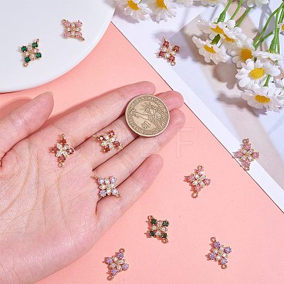 Copper plated gold+zircon square four petal flower connector DIY accessories JX598A-1