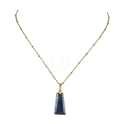 Natural Lapis Lazuli Faceted Trapezoid Pendant 304 Stainless Steel Satellite Chain Necklaces NJEW-JN06071-01-1