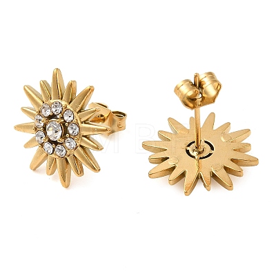 Vacuum Plating 304 Stainless Steel Sun Stud Earings with Rhinestone EJEW-M224-03G-1