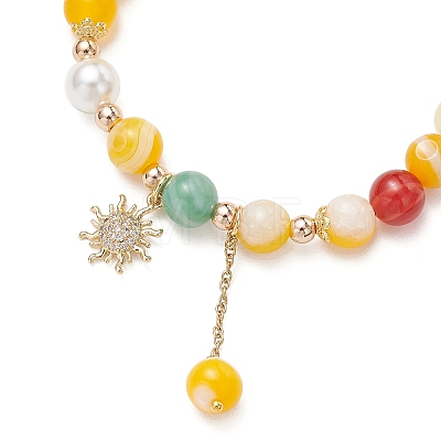 Natural Striped Agate Round Beaded Bracelets BJEW-JB11924-02-1