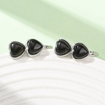 Valentine's Day Heart Natural Obsidian Stud Earrings EJEW-T053-01P-10-1