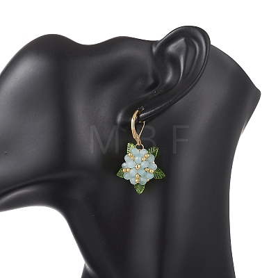Valentine's Day Flower Natural Malaysian Jade & Glass Seed Beaded Leverback Earrings EJEW-MZ00700-03-1