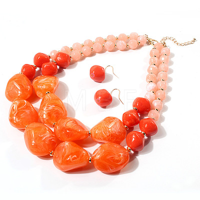 ABS Plastic Beaded Double Layer Necklaces & Dangle Earrings Sets for Women WGBA665-02-1