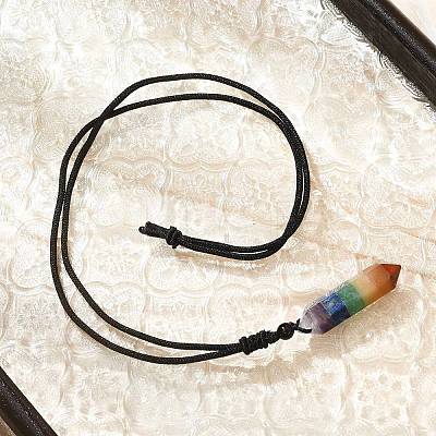 Chakra Double Terminal Pointed Bullet Shaped Stone Pendant Necklaces NJEW-Z060-01-1