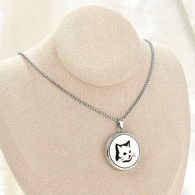 316 Surgical Stainless Steel Aromatherapy Diffuser Perfume Hollow Flat Round Pendant Box Chain Necklaces NJEW-R016-01P-04-1