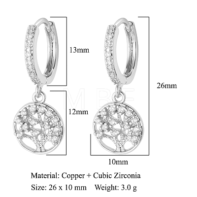 Clear Cubic Zirconia Tree of Life Dangle Hoop Earrings EJEW-OY001-14P-1