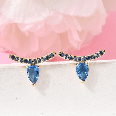 Brass Micro Pave Cubic Zirconia Stud Earrings EJEW-G471-14G-1