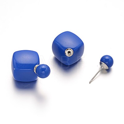 Double-side Acrylic Cube & Round Ear Studs EJEW-O033-01-1