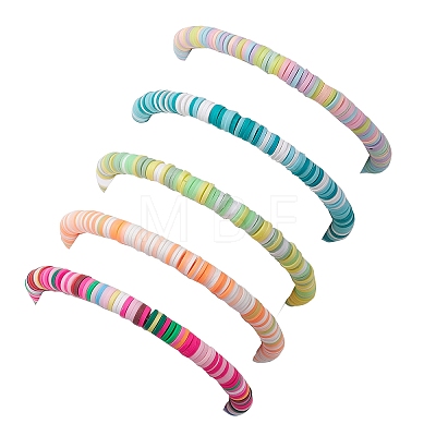 5Pcs 5 Color Polymer Clay Heishi Surfer Stretch Bracelets Set BJEW-JB10123-01-1