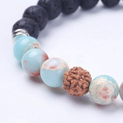 Natural Lava Rock Beads Stretch Bracelets BJEW-G565-05-1