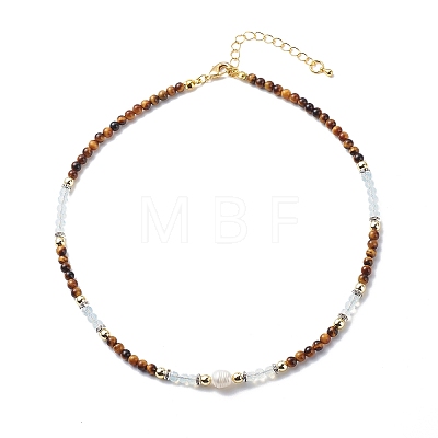 Natural Mixed Gemstone & Pearl & Opalite Beaded Necklace for Women NJEW-JN03977-1