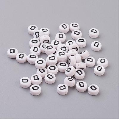 Flat Round with Letter D Acrylic Beads X-PL37C9070-D-1