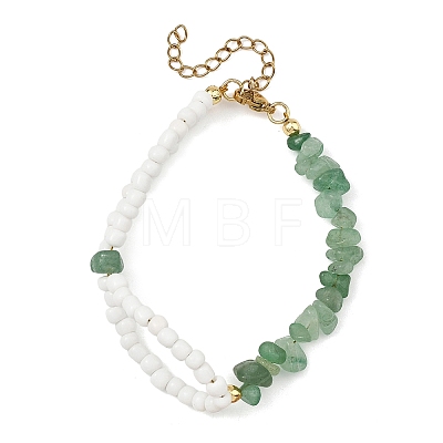 Natural Green Aventurine Chip Beads & Glass Seed Beads Beaded Bracelets for Women BJEW-JB14137-01-1