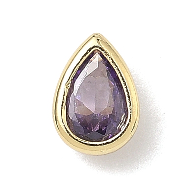 Teardrop Brass Micro Pave Cubic Zirconia Cabochons KK-P345-13G-B03-1