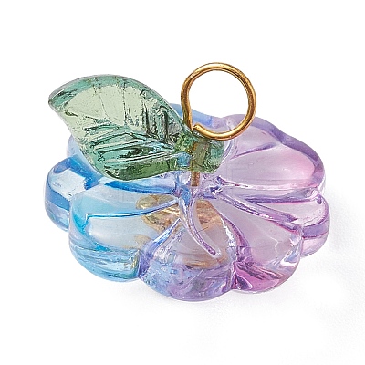 Transparent Glass Flower with Acrylic Leaf Pendants PALLOY-JF02260-1