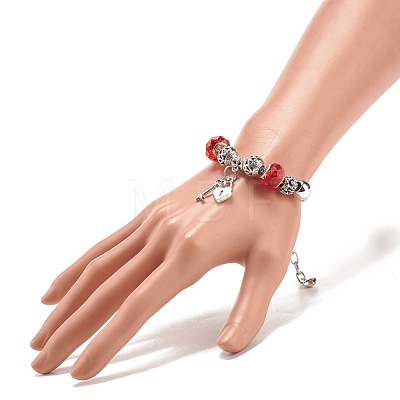 Alloy Heart Padlock and Skeleton Key Charm European Bracelet with Snake Chains BJEW-JB08043-1