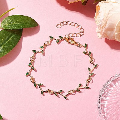 Brass Pave Green Cubic Zirconia Branch Links Bracelets for Women BJEW-JB10261-1