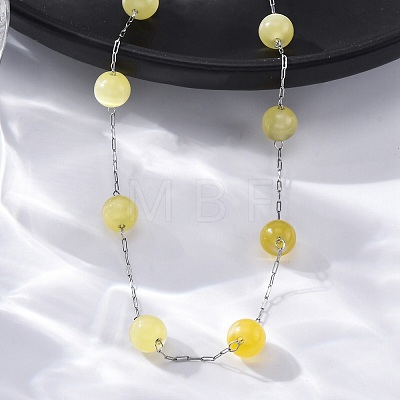 304 Stainless Steel Cat Eye Round Beads Handmade Chain Necklaces for Women NJEW-C073-01P-03-1