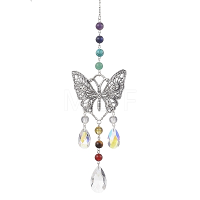 Alloy Hollow Butterfly Pendant Decoration HJEW-TA00227-1