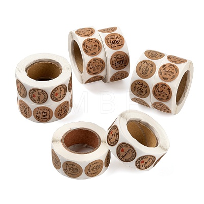 8 Rolls 4 Style Bake Theme Self-Adhesive Kraft Paper Stickers DIY-LS0003-42-1